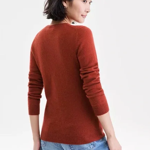Charter Club Women's Orange Crew Neck 100% Cashmere Sweater - Picture 2 of 7